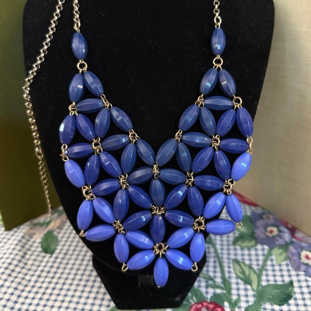 Royal Blue Floral Bib Necklace • Statement Piece